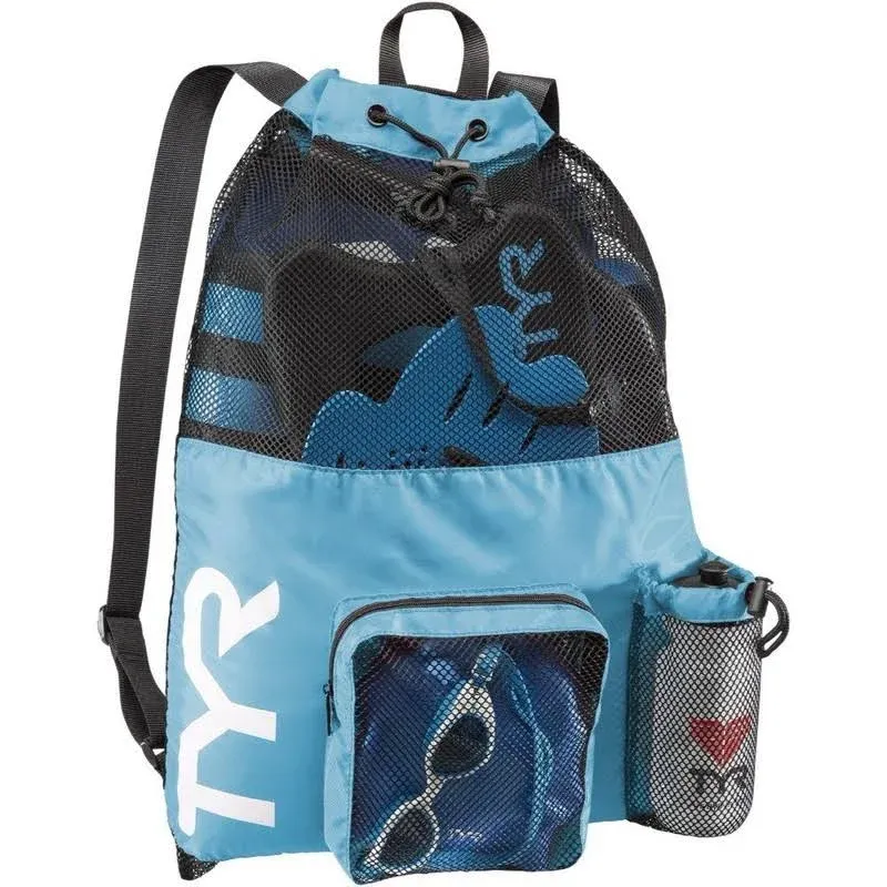 TYR Big Mesh Mummy Backpack for Swim Gym and Workout Gear Blue 40-Liter Capacity ...