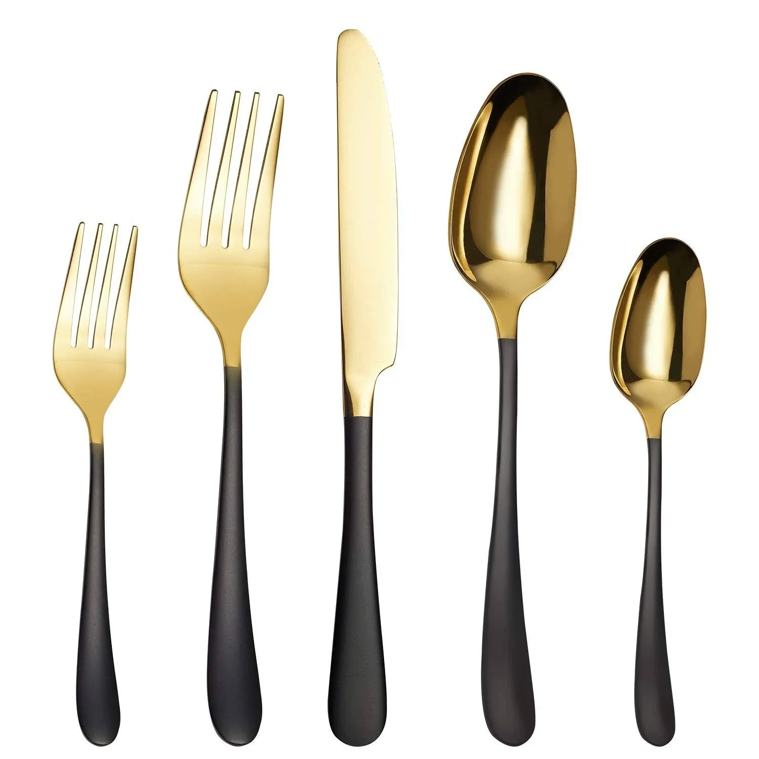 Black and Gold Silverware Set, Gold Silverware Set with Black Handle, Titaniu...