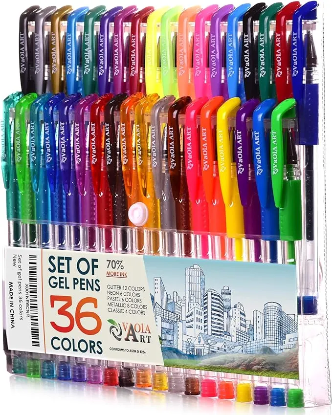 Gel Pens 36 Multicoloured Colors Colored Pens for Adult Coloring Art Writing New