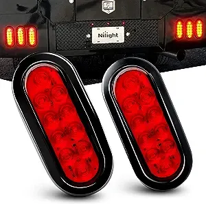 Nilight - TL-01 6" Oval Red LED Tail 2PCS w/Surface Mount Grommets Plugs IP65 Waterproof Stop Brake Turn Trailer Lights for RV Truck Jeep