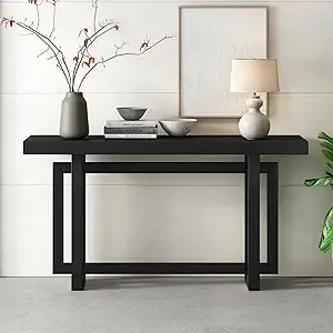 Contemporary Console Table with Industrial-Inspired Concrete Wood Top, Extra Long ...