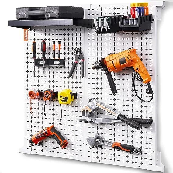 VEVOR Pegboard, 32" x 32" Metal Pegboard Panels, 330LBS Loading Garage Pegboard Wall Organizer, Tool Storage Kit with 2 Peg Boards, Customized Hooks, Storage Bins, Shelf Racks for Garage Tool Storage