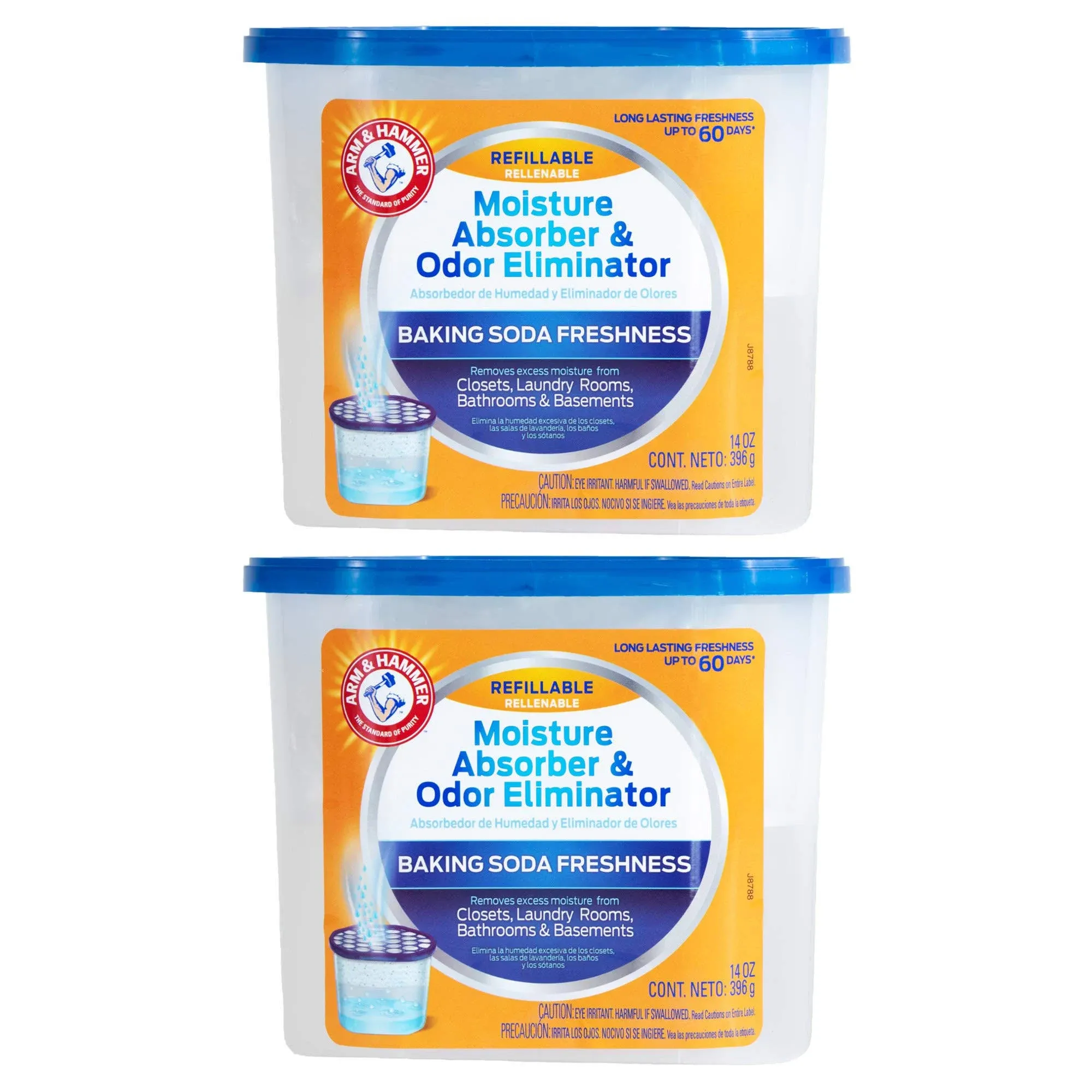 Arm & Hammer AH Refillable Tub 2-14 OZ Amazon Moisture Absorber  2 Count  White Blue  28 Oz