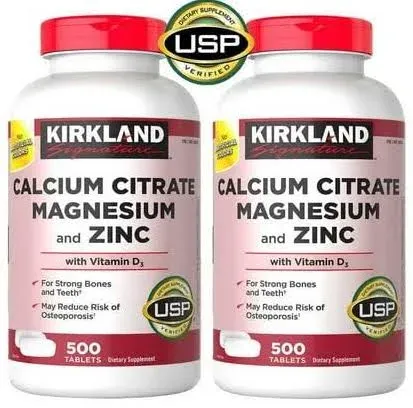 Kirkland Signature Calcium Citrate Magnesium & Zinc w/ Vitamin D3, 500 Tablets
