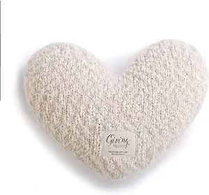 DEMDACO Cream Heart Shaped 10 x 11 inch Plush Polyester Decorative Throw Giving Pillow