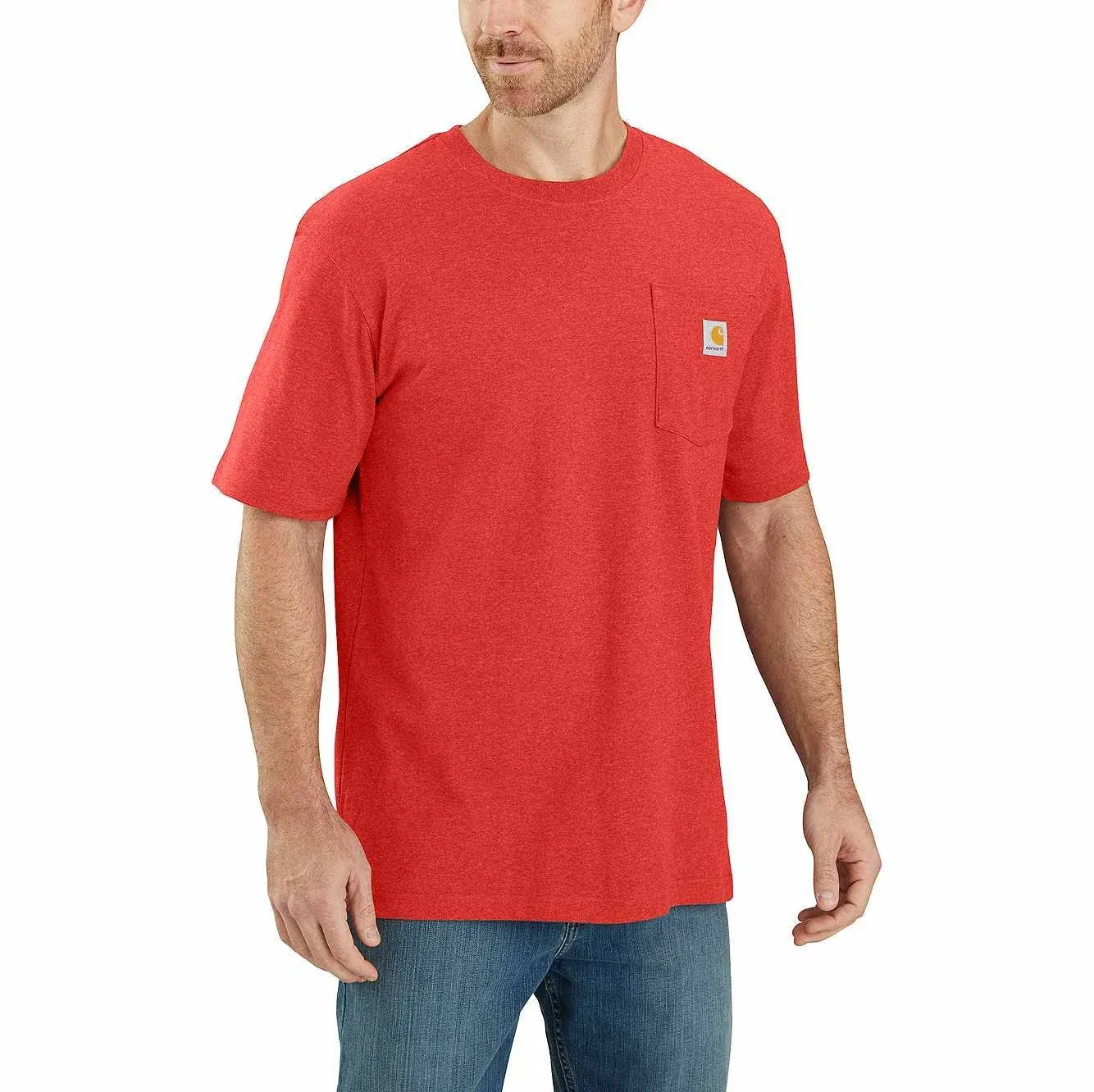 Carhartt Men's K87 Loose Fit Heavyweight Short-Sleeve Pocket T-Shirt | Fire Red Heather | XS