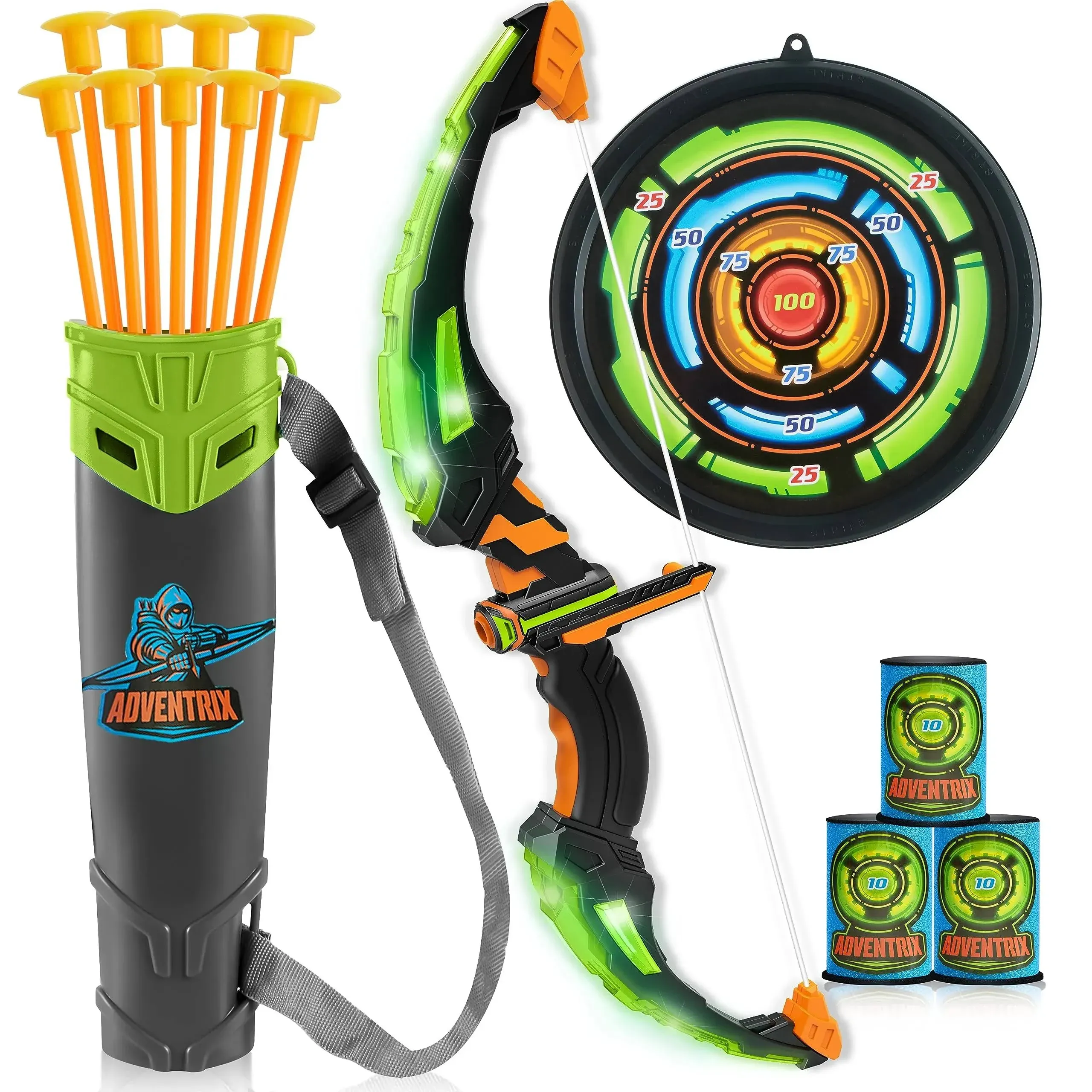 JOYIN Kids Bow and Arrow Set - LED Light Up Archery Toy Set with Suction Cup Arrows, Target & Arrow Case, Indoor and Outdoor Toys for Children Boys Girls