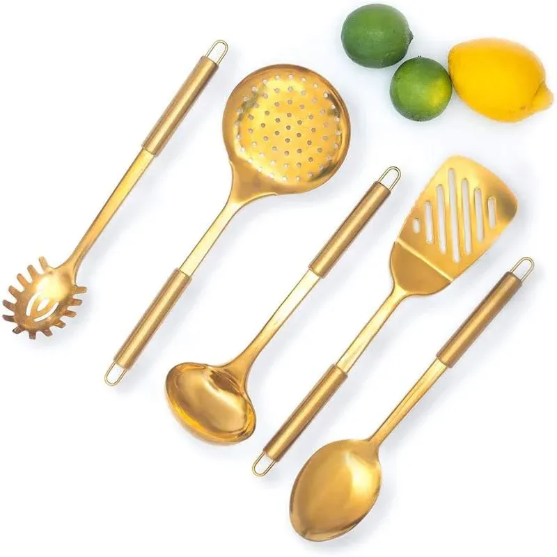 Styled Settings Gold/Brass Cooking Utensils for Modern Cooking and Serving ...