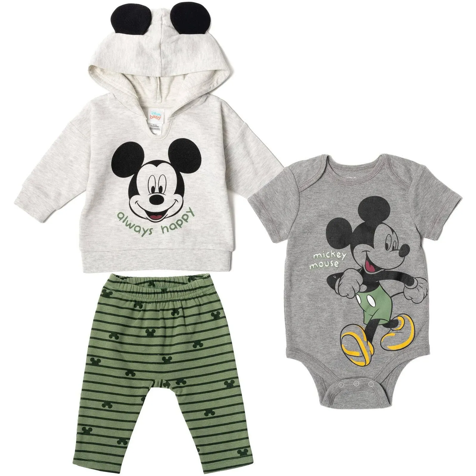 Disney Mickey Mouse Infant Baby Boys or Girls Fleece Pullover Hoodie Bodysuit and ...