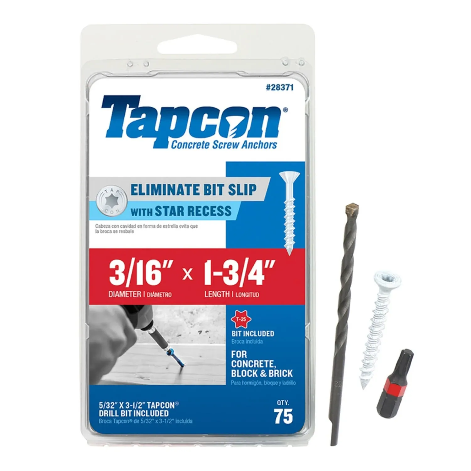 Tapcon - 28371 - 1-3/4 in. L Star Flat Head Concrete Screws - 75/Pack