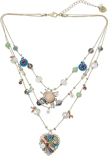 Betsey Johnson Women's Beaded Flower Heart Illusion Necklace