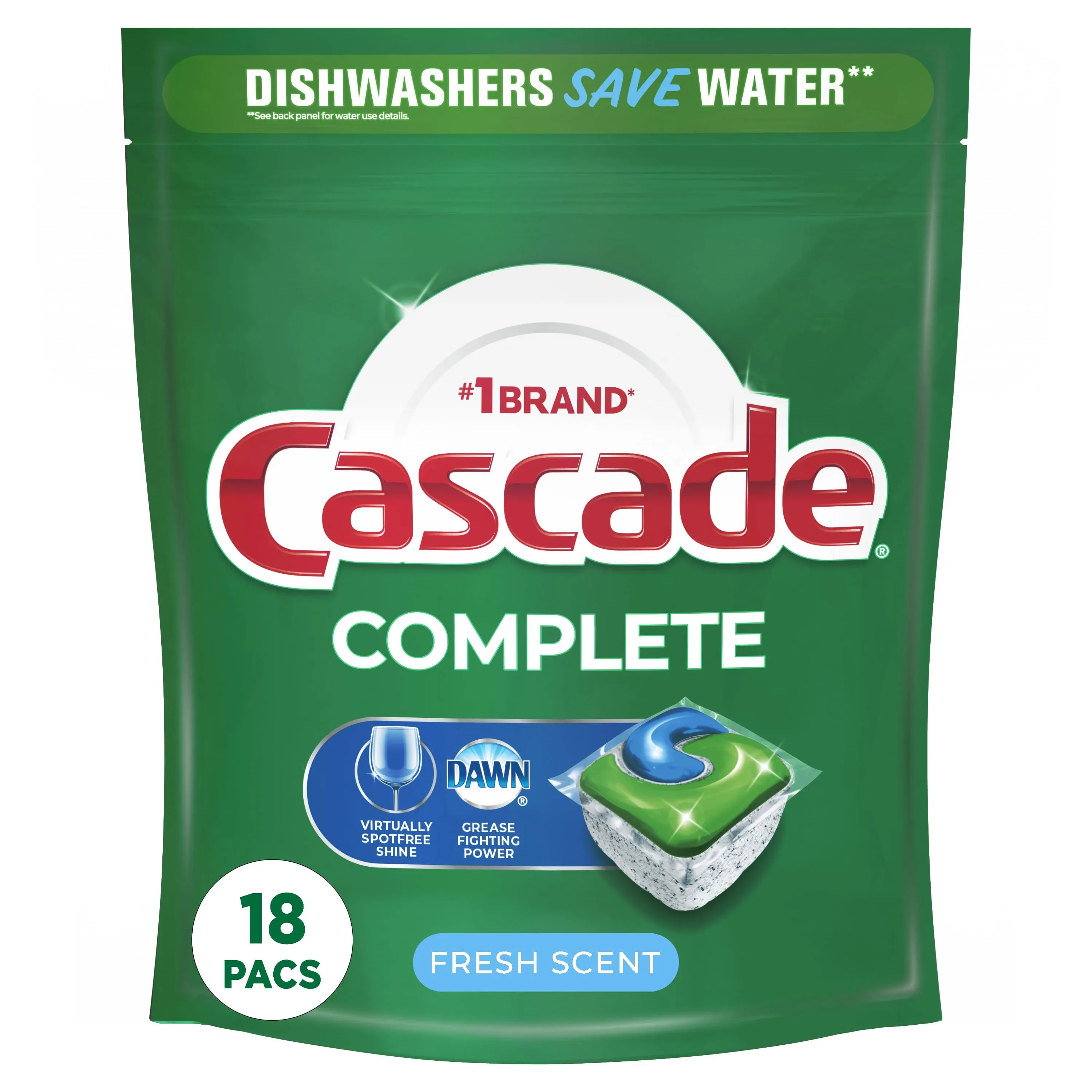 Cascade Complete ActionPacs Dishwasher Detergent Pods - Fresh, 18 ct