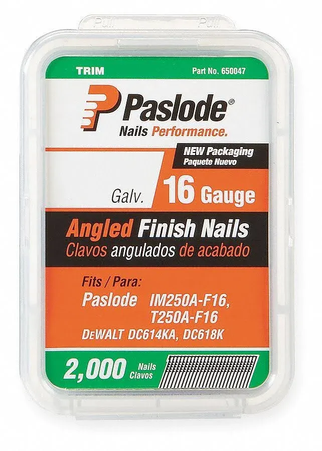 Paslode Finish Nails, Angled, Galvanized, 2 Inch - 2000 nails 650047