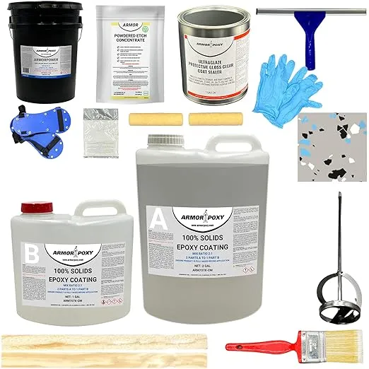 ArmorPoxy Garage Epoxy Floor Kit for Concrete - 14-Pc 2 Part, Industrial Grade Epoxy Floor Coating - 300 Sq Ft, Khaki - for Garage, Basements, Workshops, Contractors, Automotive, Storage, Retail Shop