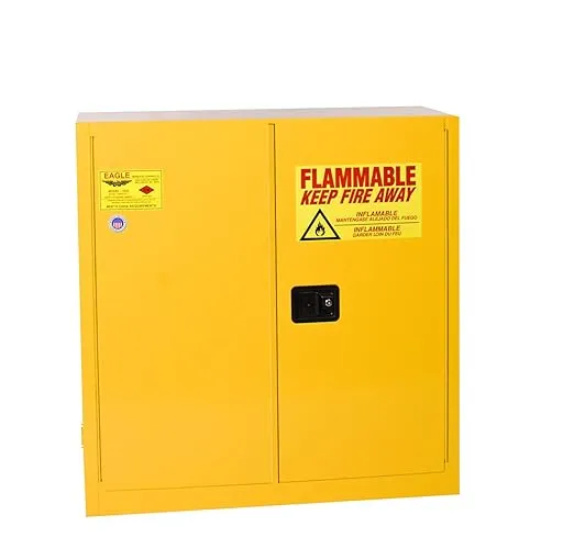 Eagle 30 Gallon Manual-Close Flammable Storage Cabinet, 18 Gauge Steel, 1 Shelf, 2 Door Fire Cabinet, 43" x 18" x 44", Made in the USA, Yellow, 1932X