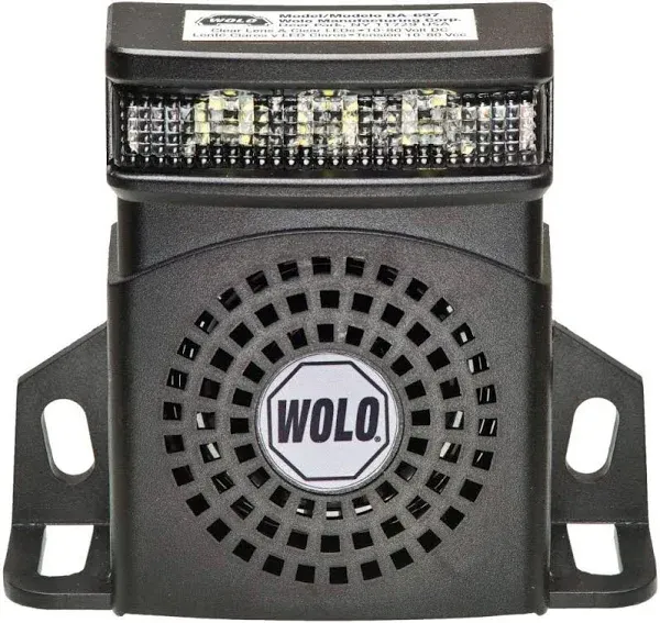 Wolo BA-1697WN PRO-TEC PLUS Heavy-Duty White Noise Back-Up Alarm With Flashing LED Light, 12-80 Volt, 97 Decibel