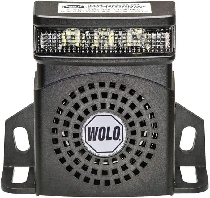 Wolo BA-1697WN PRO-TEC PLUS Heavy-Duty White Noise Back-Up Alarm With Flashing LED Light, 12-80 Volt, 97 Decibel