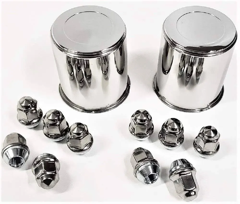 eCustomhitch TWO Trailer Wheel Lug and Cap Sets - Stainless Hub Cover With 10 Capped Stainless Steel Lug Nuts For 3.19 Inch Cener Hole