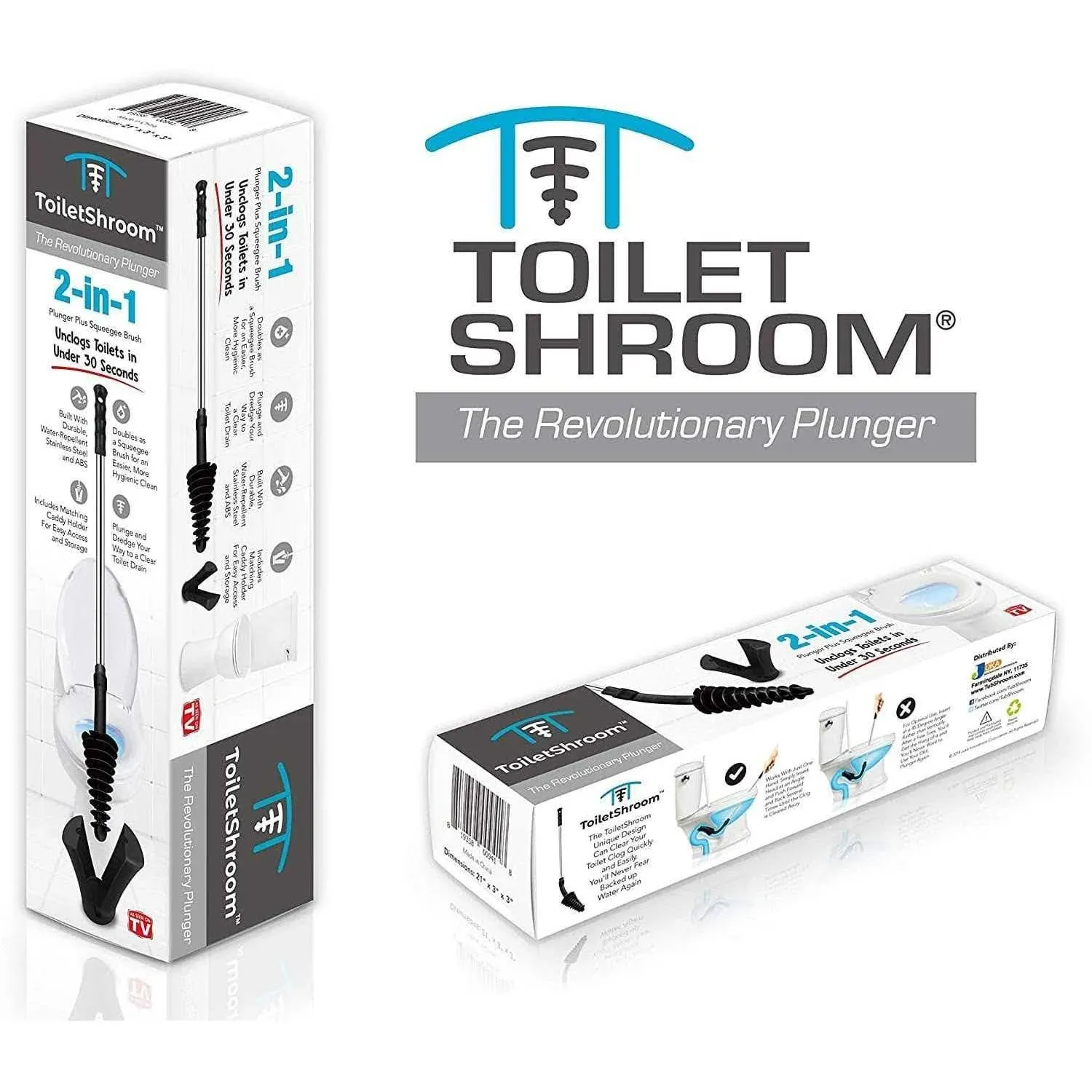 Toilet Shroom 2-in-1 Unclogs &amp; Squeegee Brushes In Seconds! Brand New