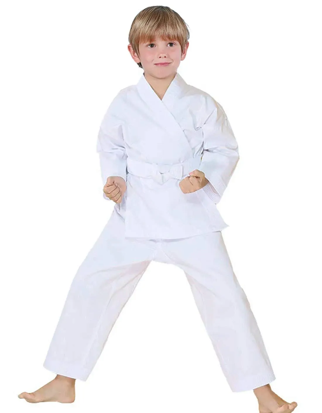 FLUORY Karate Uniform with Free Belt , White Karate Gi for Kids & Adult Size 000-6