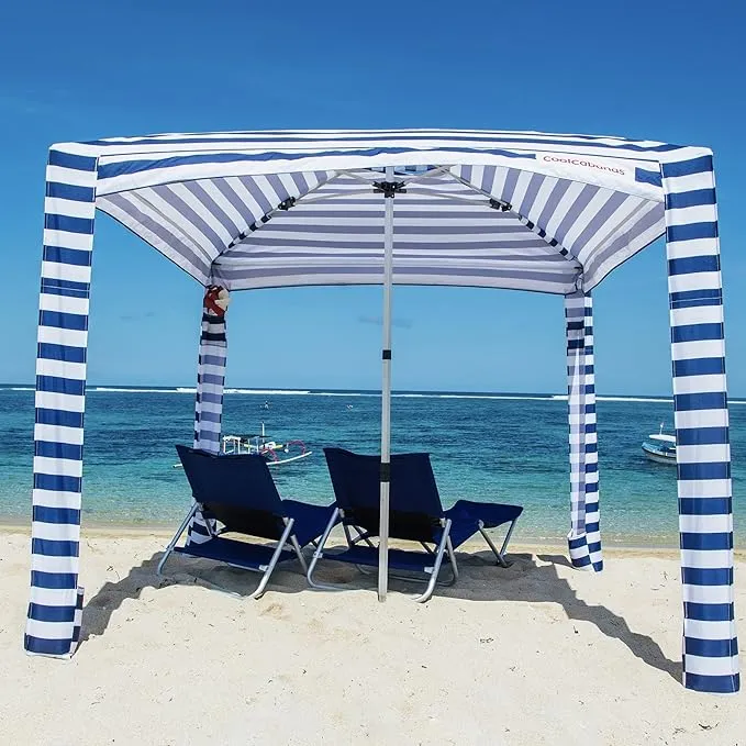 CoolCabana Beach Shade Tent - Easy Setup, UPF 50+ Protection, Large & Medium Sizes, Compact & Wind Resistant - Beach Cabana for The Whole Family - Navy Stripes, Large