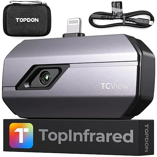 TOPDON Thermal Camera TC002 for iOS, 256x192 Resolution Thermal Imaging Camera with Lightning Port, -20-550℃, Video Recording, iPhone & iPad Available, for House maintenance, Leak Inspection