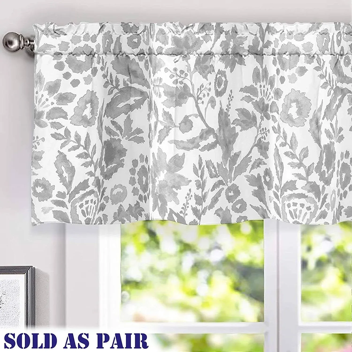 DriftAway Julia Watercolor Blooming Flower Floral Lined Thermal Insulated Window Curtain Valance Rod Pocket 52 inch by 18 inch Plus 2 inch Header