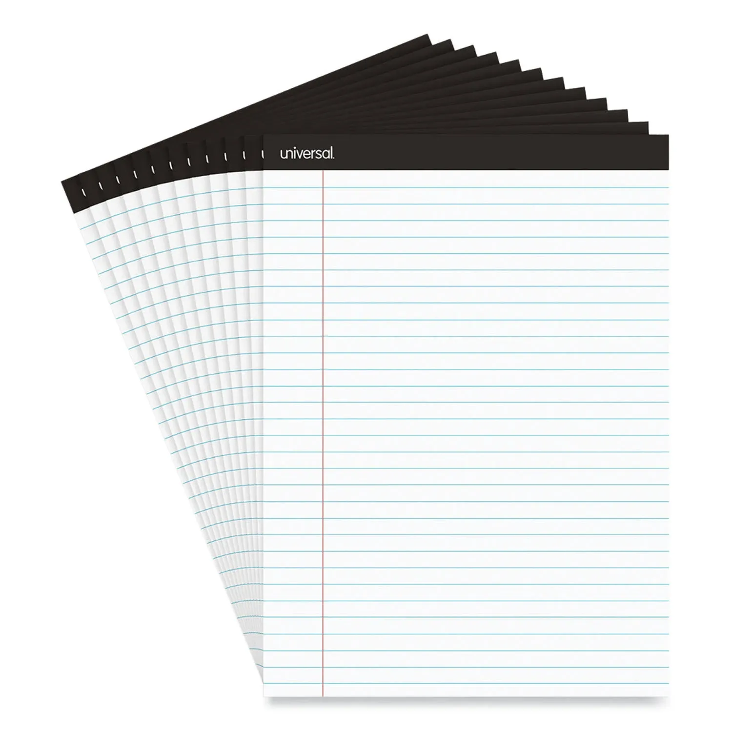 Universal UNV30730 8.5 in. x 11 in. Premium Wide/Legal Ruled Writing Pads with Heavy-Duty Back - Black Headband (12/Pack)