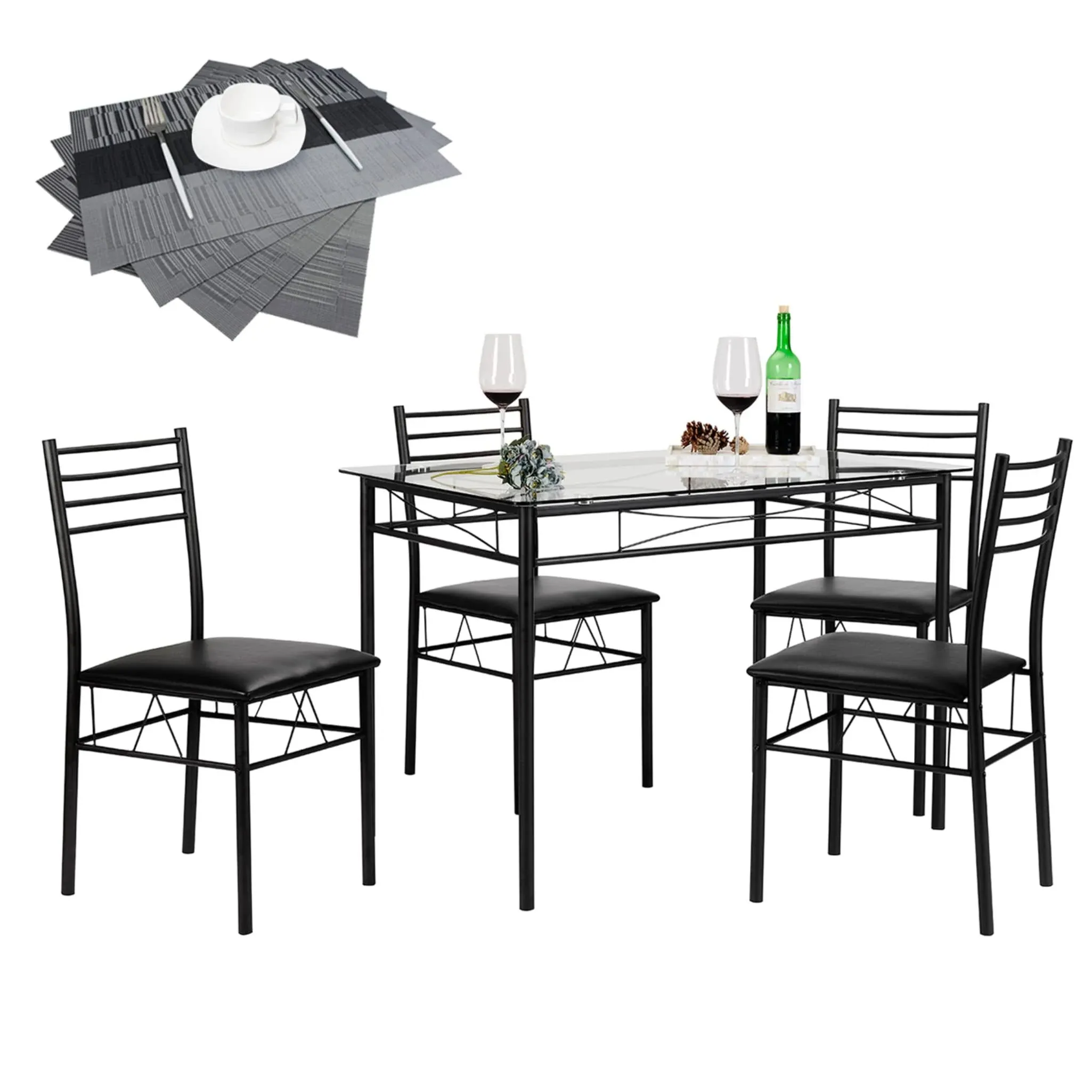 VECELO Kitchen Dining Room Table and Chairs 4, 5-Piece Dinette Sets, Space Savin