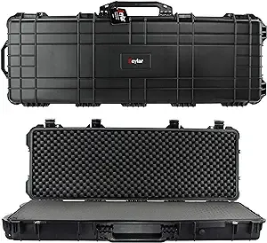 Eylar 44 Inch Protective Roller Rifle Hard Case with Foam, Waterproof & Crushproof, Two Rifles Or Multiple Guns, Pressure Valve with Lockable Fittings Black