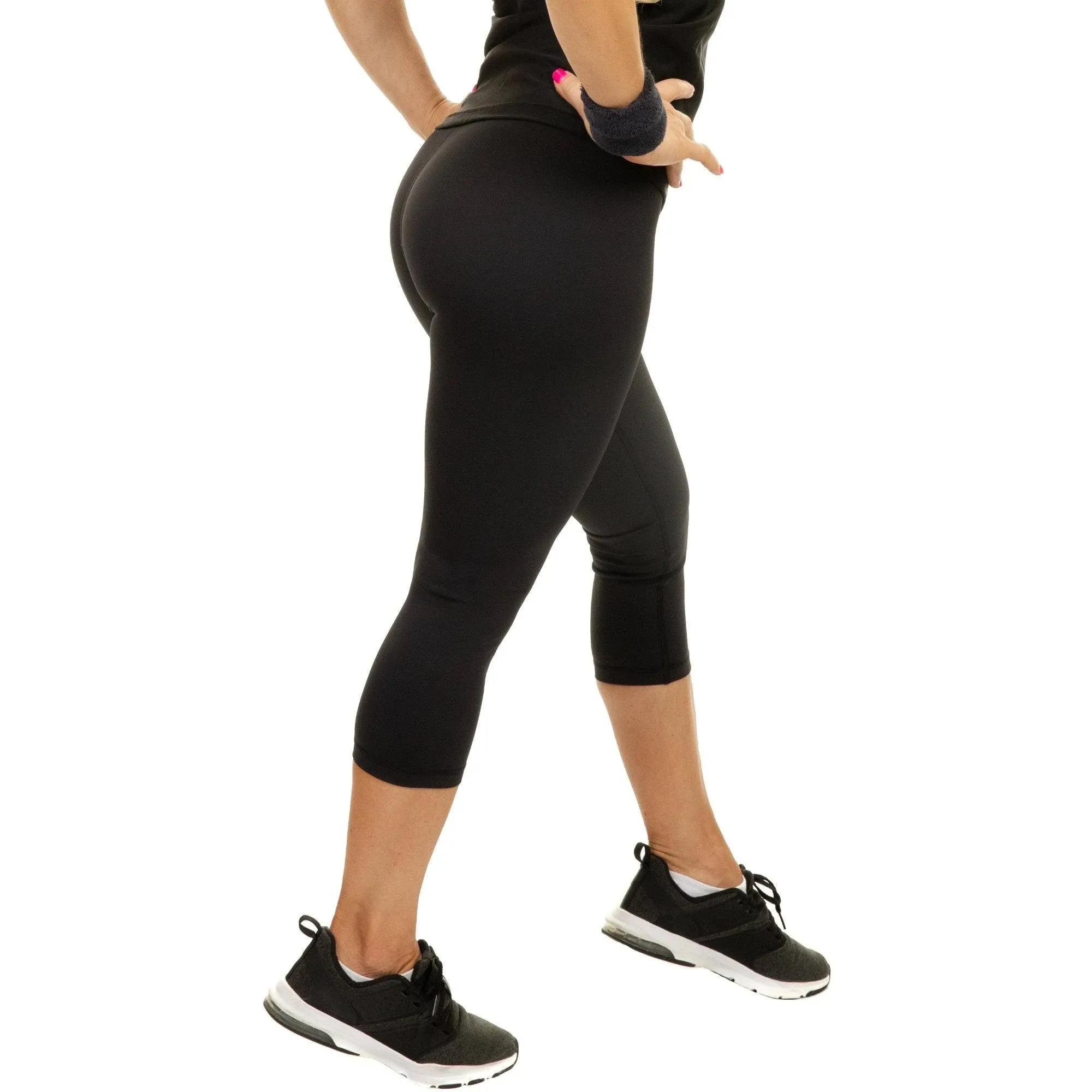 "Women's Compression Capris Super High Waist W/ Pockets - Black"