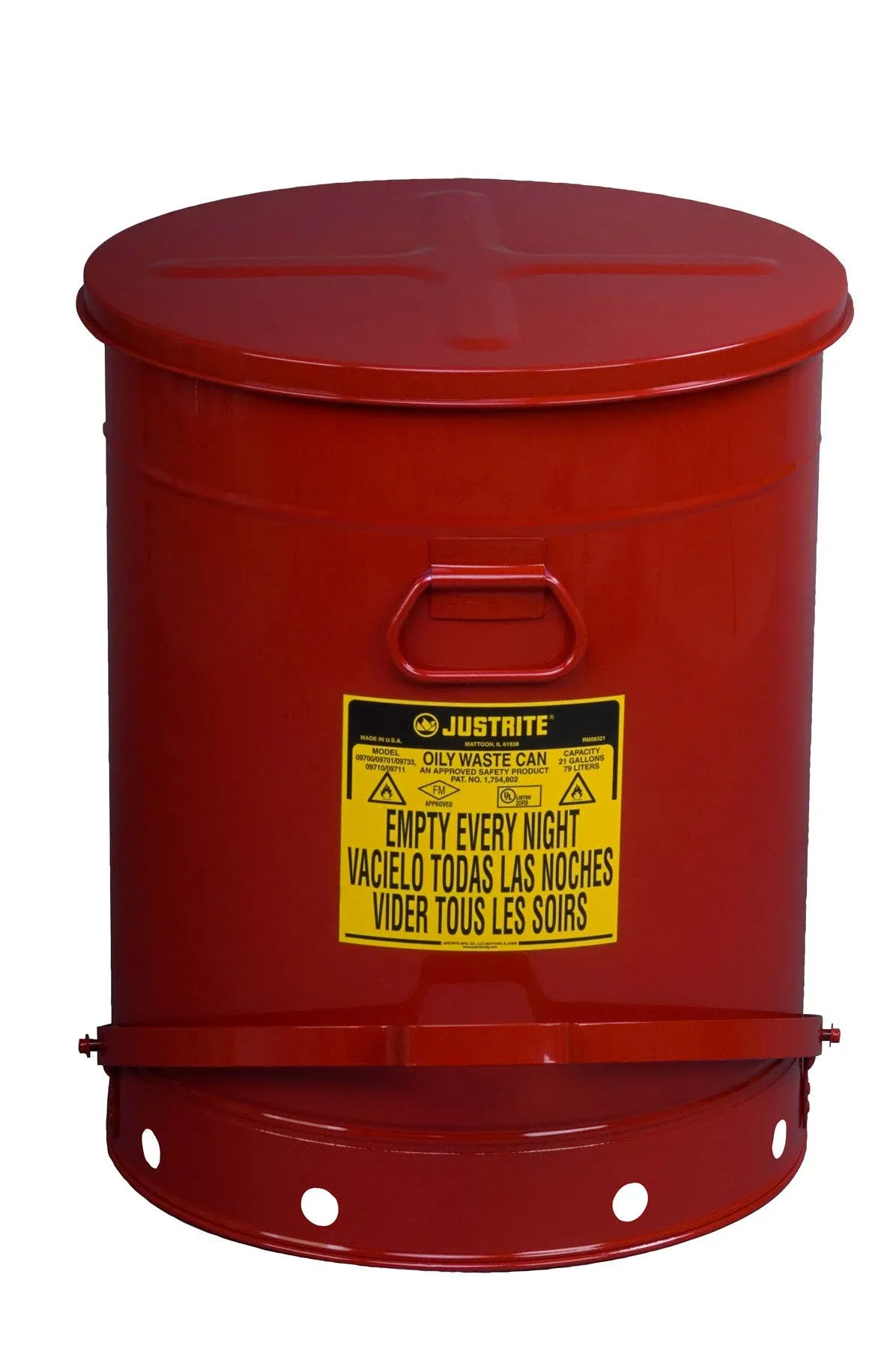 21 Gallon, Oily Waste Can, Hands-Free, Self-Closing Cover, Red - 09700