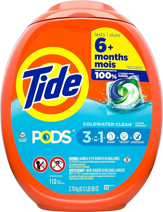 Tide PODS Laundry Detergent Soap Pacs, HE Compatible, 112 ct, Powerful 3-in-1 Clean, Clean Breeze