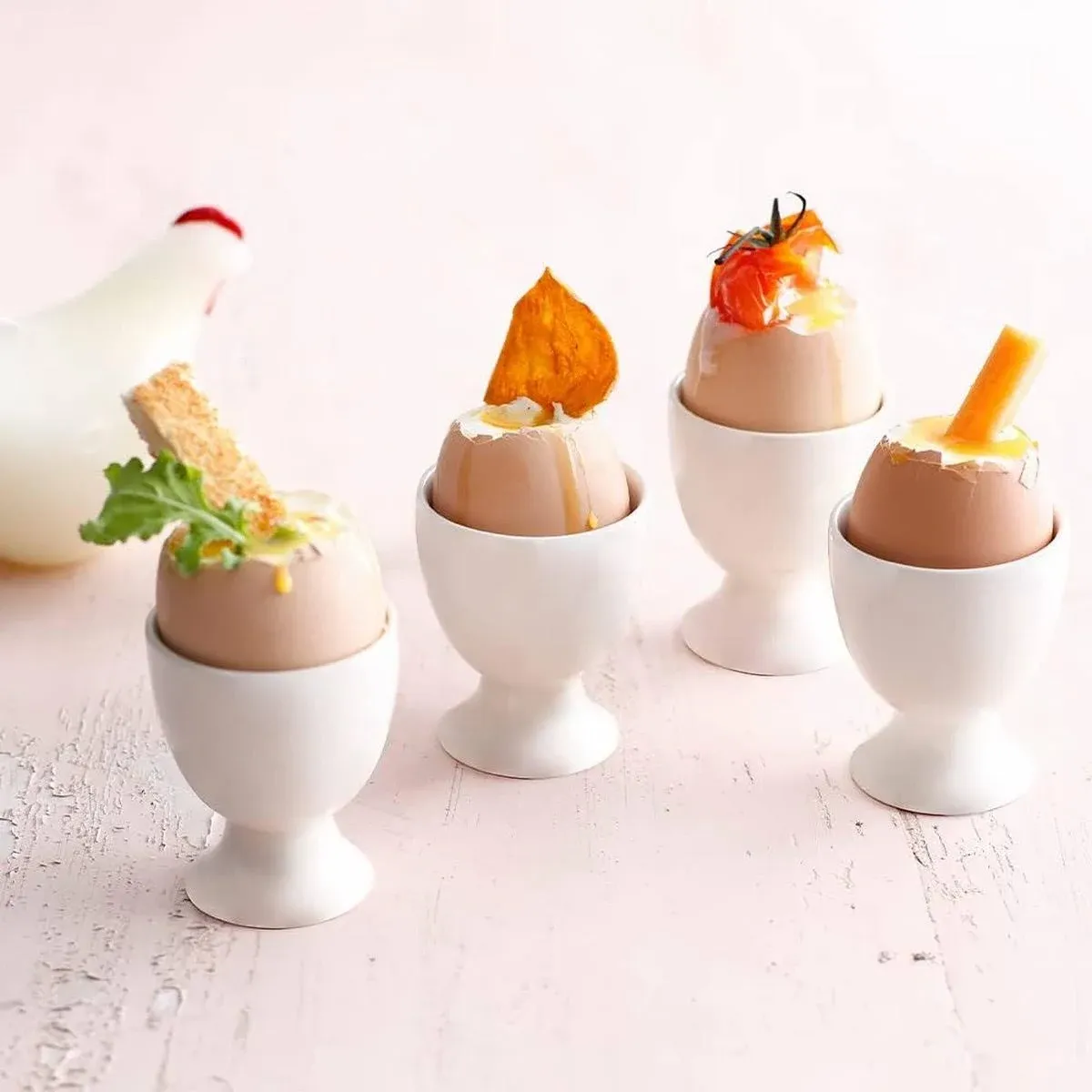 Cinf Ceramic Egg Cup Easter Gift Set of 4 Porcelain Holder Breakfast Boiled ...