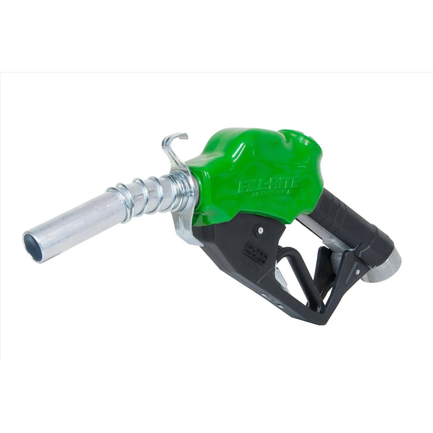 Fill-Rite N100DAU13G 1 Inch Ultra Hi-Flow Gas Pump Fuel Hose Nozzle with Hook and Flow Lock Feature for Gasoline, Diesel, E15, Biodiesel, and Kerosene, Green