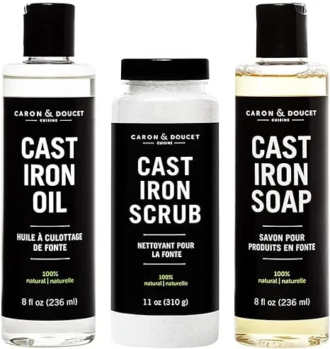 Ultimate Cast Iron Set: Seasoning Oil,Cleaning Soap, Restoring Scrub,Plant-Ba<wbr/>sed