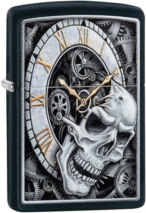 Zippo - Custom Personalized Skull Clock Design Windproof Lighter, Free Engraving