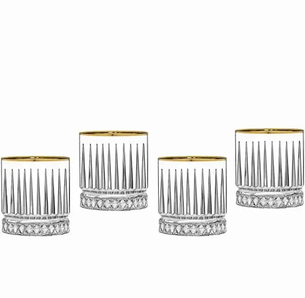 Godinger 28275 Avenue Rim Double Old Fashion Glass, Gold - Set of 4