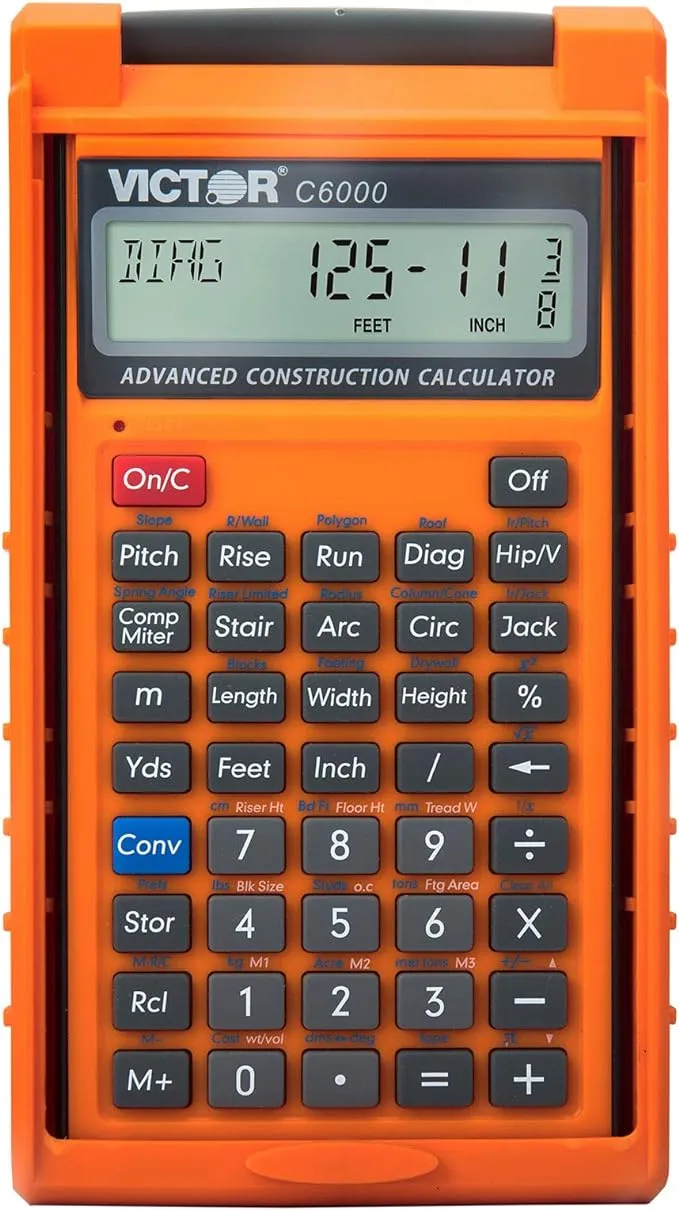 Victor C6000 Advanced Construction Calculator with Protective Case Displays in Fractional or Dimensional Forms Perfect for Carpenters, Renovators,Builders, Contractors, Estimators