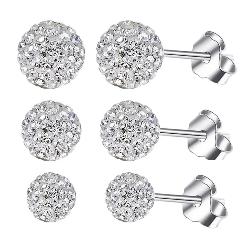 BG&WLing 3 Pieces Crystal Ball Stud Earrings Set for Women Girls, 3 Different ...