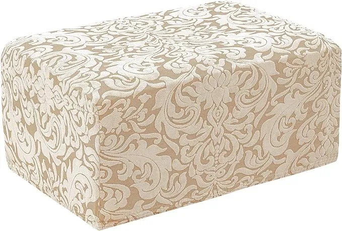 Subrtex Jacquard Damask Stretch Oversize Storage Ottoman Slipcover Protector 