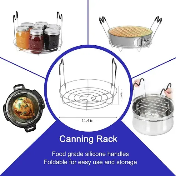 7 in 1 Canning Kit Include Steamer Rack,Canning Funnel,Jar Lifter,Wrench, Tongs,Lid Lifter/Bubble Remover Tool.Suitable for Easy Learning and Making of Household Mason Canning (Green)