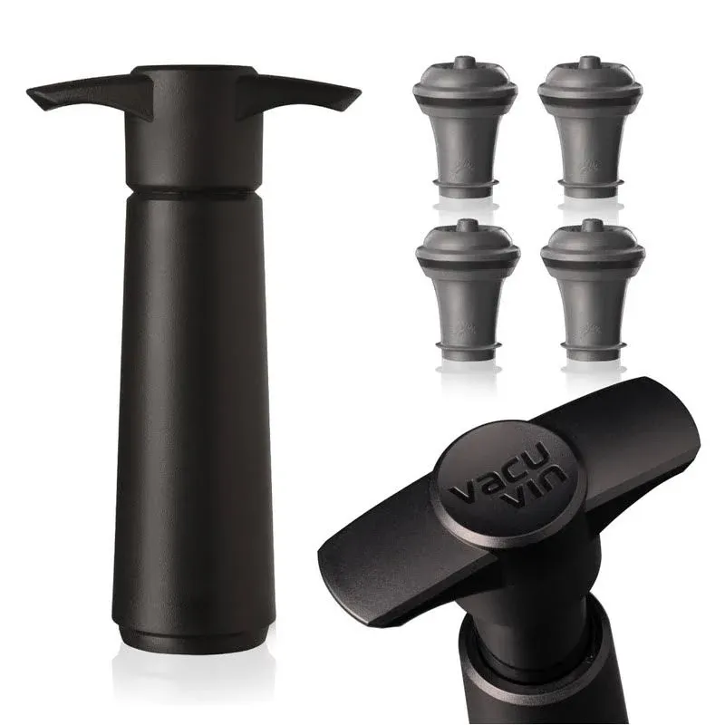 Vacu Vin Wine Saver Pump with Vacuum Bottle Stoppers (Black)