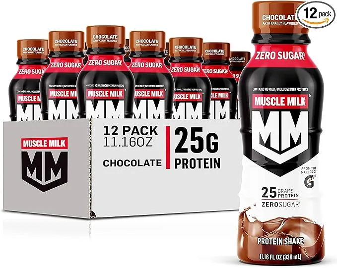 Muscle Milk Genuine Protein Shake, Chocolate, 25g Protein, 11.16 fl oz (Pack of 12), Packaging May Vary