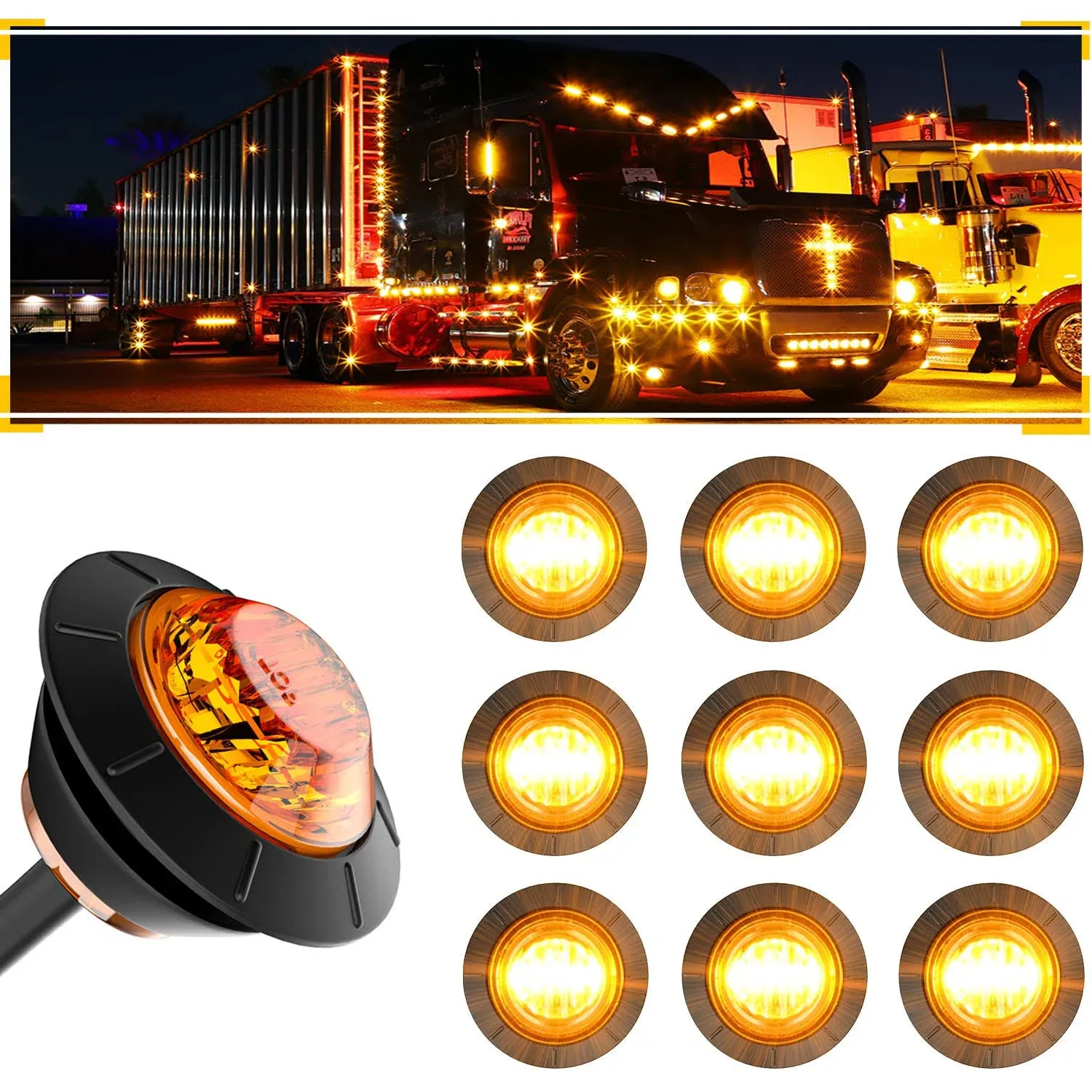 3/4&#039;&#039; Led Trailer Marker Clearance Lights Amber Round 12v Led Side Marker Front 