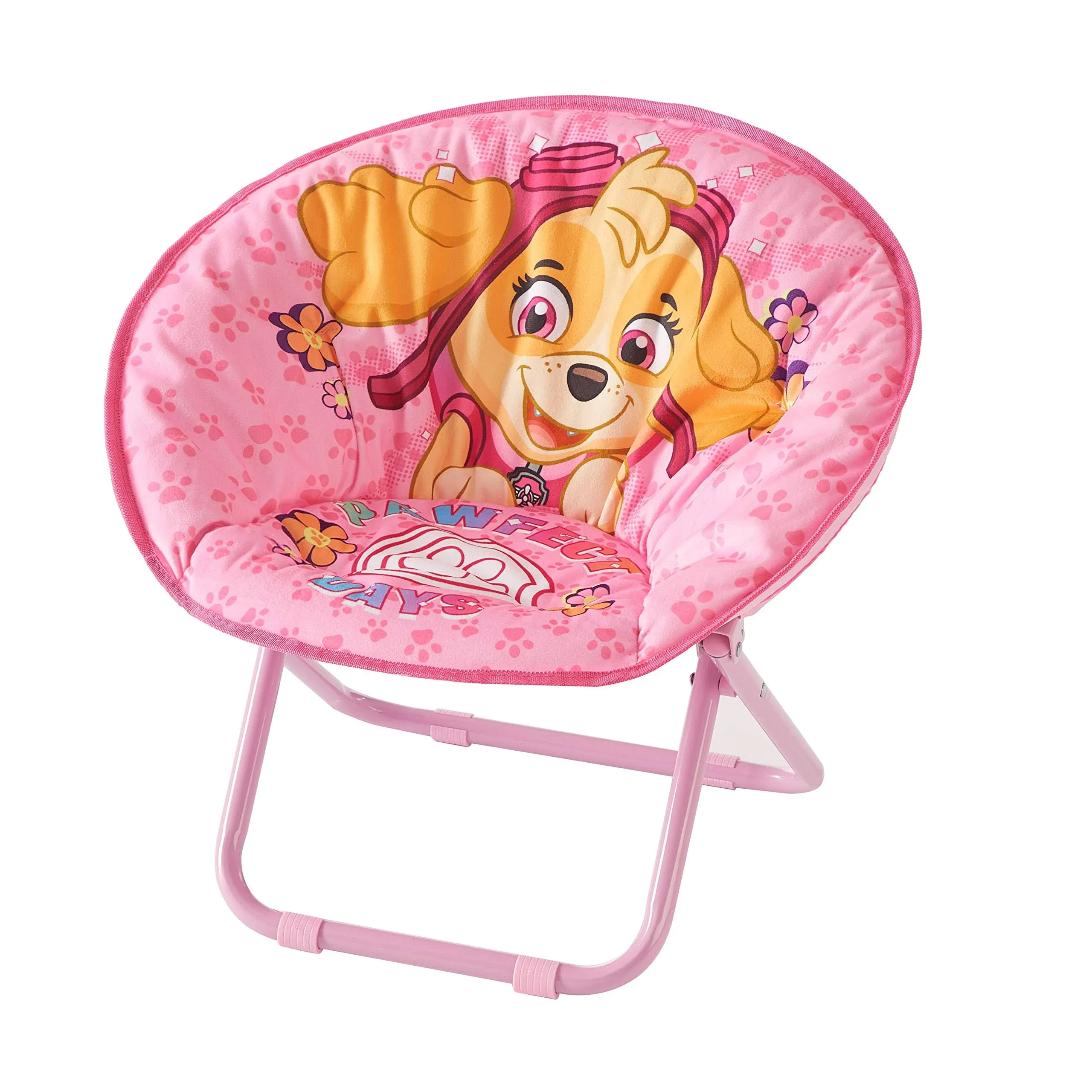 Idea Nuova Paw Patrol Skye Toddler 19” Folding Saucer™ Chair with Pink Metal Frame, Ages 3+