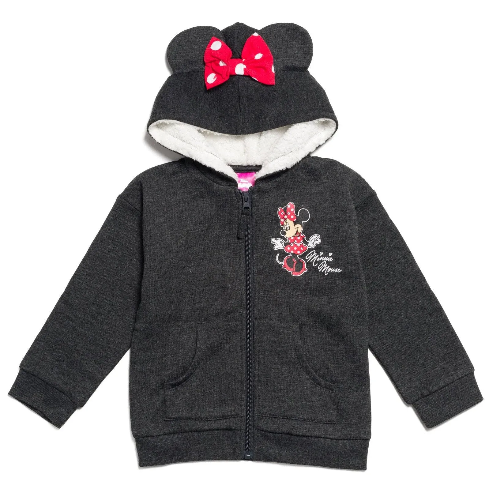 Disney Minnie Mouse Infant Baby Girls Fleece Zip Up Hoodie Red / Gray 12 Months ...