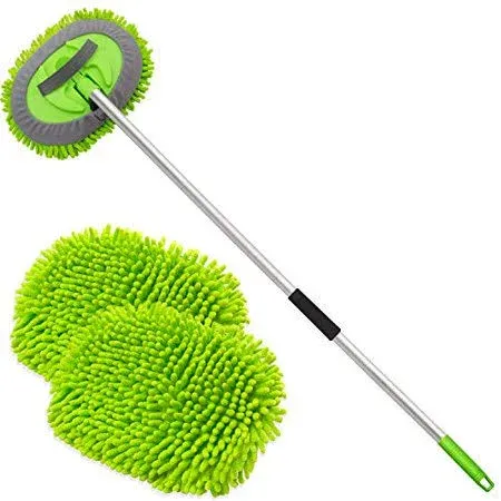 anngrowy 62&#034; Microfiber Car Wash Brush Mop Kit Mitt Sponge with Long Handle Car 