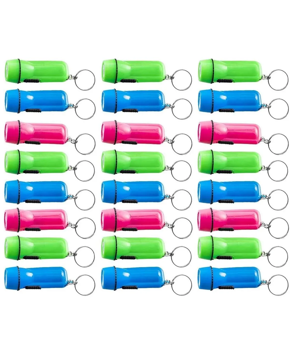 Kicko Mini Flashlight Keychain, 2 inch 24 Pack Assorted Colors, Green, Light Blue and Pink Batteries Included for