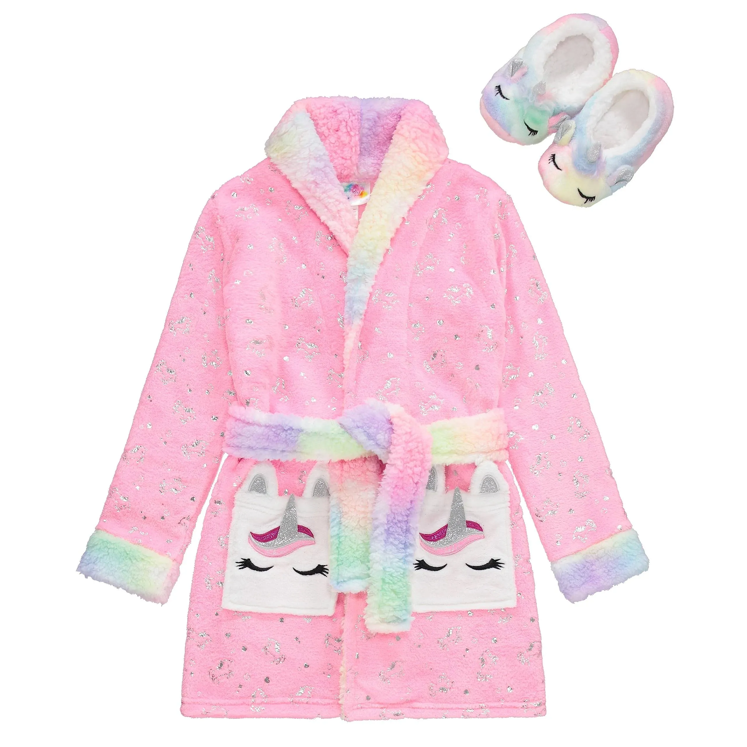 BTween Girls' Unicorn Bathrobe Set - Soft, Cozy, and Fun with Matching Slippers - Perfect for Lounging